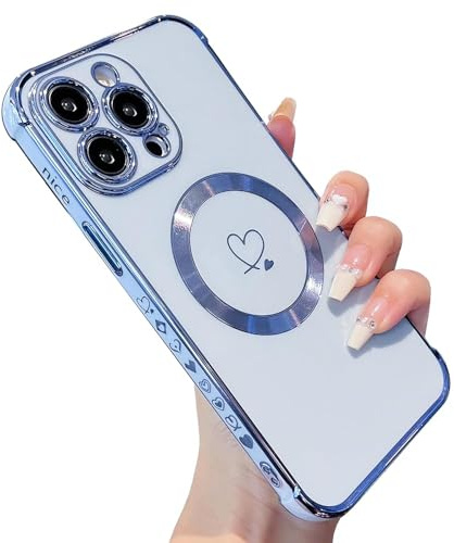 ZTOFERA Magnetic Heart Case for iPhone 13 Pro Max, Sierra Blue | 6.7-Inch, [Compatible with MagSafe], Cute Love Heart Pattern, Flexible Soft Silicone, Protective Shockproof Bumper Cover