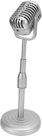 Dpofirs Simulation Old Fashioned Microphone Model with Stable Base and Support Rod, Exquisite Workmanship and Retro Design for Photography Props (Silver)