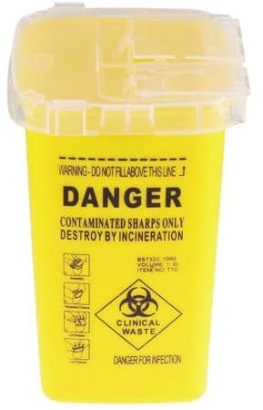 Sharps Bin for Needles – 1L Compact Yellow Needle Disposal Container with Locking Lid – Safe and Leak-Proof Sharps Box for Home, Clinics, Tattoo Parlors & Travel