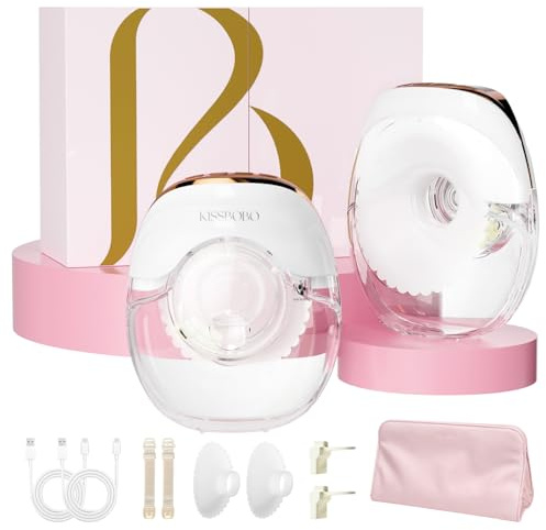 KISSBOBO Electric Wearable Breast Pump | ltra Thin Hands-Free Double Electric Pump for Breastfeeding, 3 Modes & 8 Suction Levels, BPA-Free, Low Noise(White, 2 Pack)