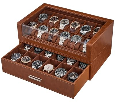 ProCase Watch Box for Men, 12 Slots Watch Display Holder -Brown