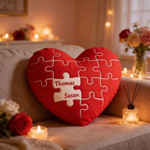 Drawelry Personalisierte Paare Zierkissen mit Namen Kopfkissen Herzförmiges Throw Pillow Sofa Bett Auto Deko Kissen Hochzeit Jahrestag Valentinstag Geburtstag Geschenk für Paar Freundin Ehefrau (A13)