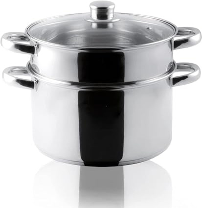 Vaporiera in Acciaio Inox 22 cm con Triplo Fondo a Induzione, Pentola per Cottura a Vapore con Cestello, Cucina Sana per Verdure e Pesce