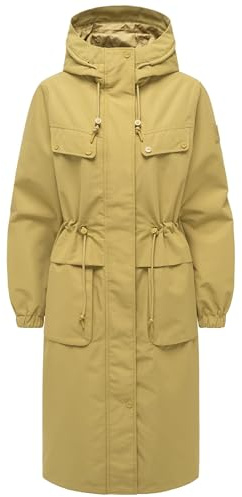Navahoo Damen extralange wasserdichte Übergangsjacke Mantel oversize Parka mit Taillenzugband und Brusttaschen Kirschwind 14 XS-3XL