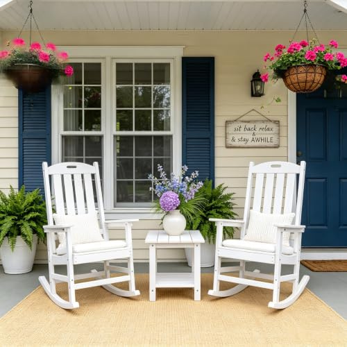Heavy Duty Weather Resistant HIPS Porch Rocking Chair for Outdoor & Indoor Use (White Color)