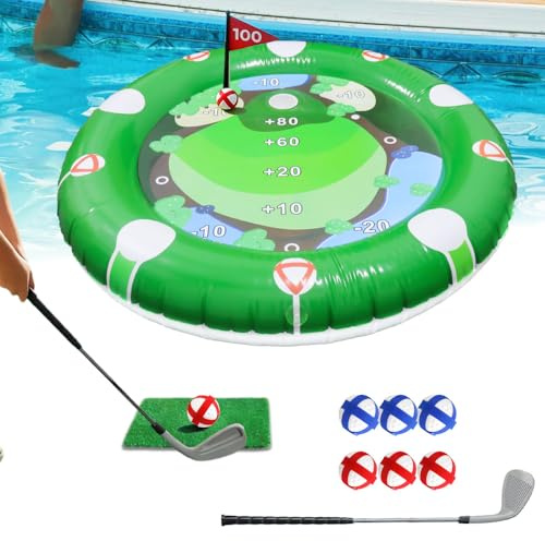 SKIKHN Juguete inflable para piscina de golf, juego de entrenamiento de golf con 1 palo de golf y 6 pelotas, juegos de agua flotantes, para adultos y familias