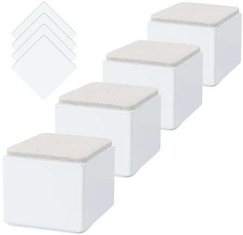 Luabue 4Pièces 5CM Rehausseurs de Meubles Rehausseur de Lit Pieds de Meuble | Diamètre 6CM Carré Blanc Autocollants en Acier Carbone Augmentation de Hauteur pour Chaises Armoires Canapés Tables
