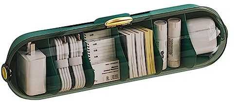 Cable Management Box 6-Grid Data Cable Storage Box Wall-mounted Charger Plugs Wire USB Cord Sorter Container Home Organizer(Green)