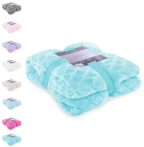 DecoKing Kuscheldecke 220x240 cm türkis Tagesdecke Mikrofaserdecke Decke Fleecedecke kuschelig warm Fischschuppenmuster Fish Sardi
