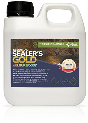 StoneCare4u - Essential Sealers Gold - Colour Boost - Internal Floor and Tile Sealer. Long Lasting, Colour Enhancing Natural Stone, Stain Resistant Coating. The Professionals Choice (1 Litre)