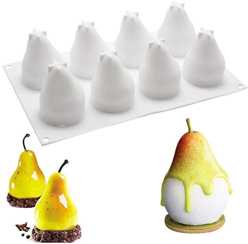 OCPO KITCHEN Birnenform Silikon, Silikon Dessert Formen, Silikonform Birne Kuchenform und Frucht Geformt, Kuchenform Dekoration Gebacken für Schokolade Küchle Mousse Pudding Gelee DIY (8 Hohlräume)