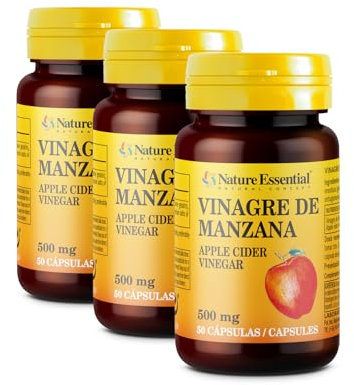 Nature Essential | Vinagre de Manzana 500 mg | Pack 3 Unidades | 50 Cápsulas | Detoxificante del Organismo | Ayuda al Proceso Digestivo | Ayuda a Reducir las Molestias Estomacales
