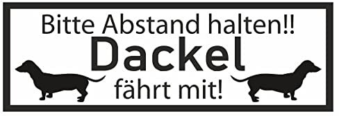 Samunshi® Aufkleber Dackel fährt mit - Schild Sticker Hinweisschild Warnschild Vorsicht Hund 15 x 5,3cm Dackel fährt mit schwarz