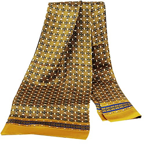 Lonxu Modischer Herren-Schal, 100 % Seide, lang, doppellagig, kariert, 160 x 30,5 cm, Gelb
