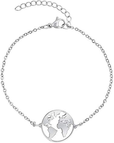 Nuoli® Weltkugel Armband Silber (15 + 5cm verstellbar) Armband Damen Silber mit Erde Anhänger