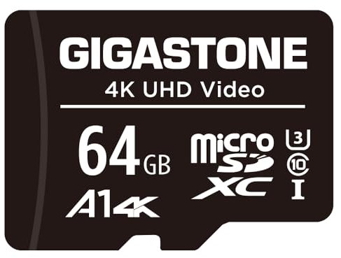 GIGASTONE 64GB MicroSDHC Speicherkarte + SD Adapter, für Action-Kamera, GoPro, Drohne und Tablet, bis zu 90MB/s, Full HD-Videoaufnahme, Micro SD Karte UHS-I Klasse 10 U1