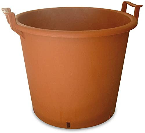 Vaso Mastello 35Lt, ø 45cm, h.37cm Color Terracotta Professionale per Piante da Giardino, Orto, Vivaio, Edilizia - Resistente in polietilene ad alta densità (LDPE) - Vasi con Manici - Mastellone