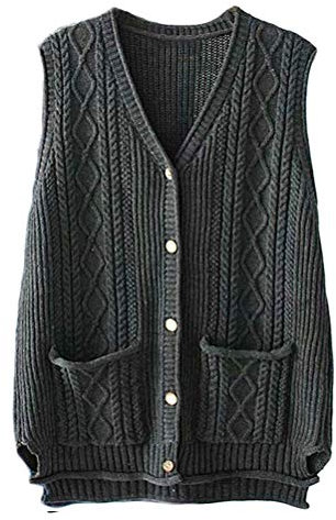 FTCayanz Cardigan Tricot Femme Col V Gilet sans Manches Elégant Casual Pull Ouvert Boutons Gris 2XL