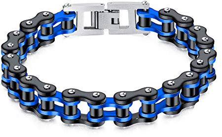 ATEIELLI Herren Armband Edelstahl Zweifarbig Fahrradkette Schwarz Armbänder Männer Geschenk JWB300 (Blau)