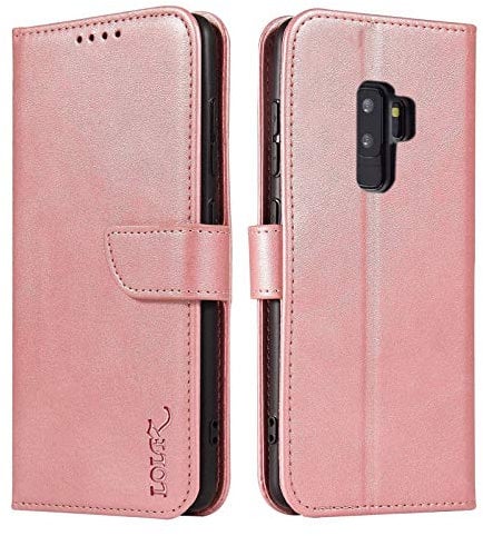 LOLFZ Handyhülle für Samsung Galaxy S9 Plus, Premium Dünne Schutzhülle mit Kartenfach Standfunktion Magnetische Klapphülle PU Leder Stoßfest Handytasche für Galaxy S9 Plus - Rosegold