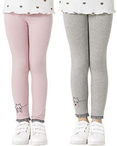 Adorel Leggings Pantaloni Lunghi Cotone Gatto Bambina Confezione da 2 Rosa e Grigio 4-5 Anni (Dimensione del Produttore 110)