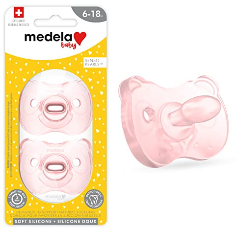 Medela Baby Pacifier | 6-18 Months | Includes Sterilizing Case | 2-Pack | Soft Silicone | BPA-Free | Supports Natural Suckling | Pink