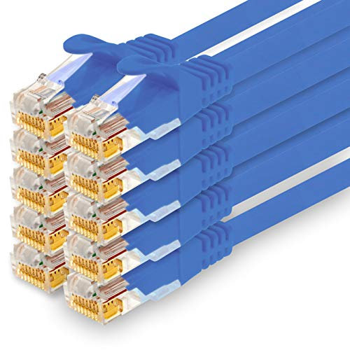1CONN - Cavo di rete da 10 m, Ethernet, Lan & Patch per la massima velocità Internet e collega tutti i dispositivi con presa RJ 45 blu - 10 pezzi
