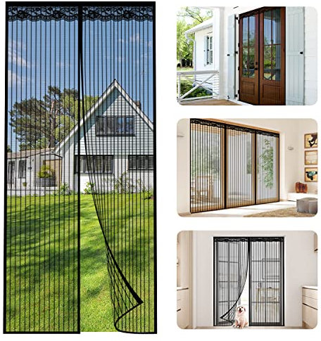 Stootrel Fliegengitter Tür Magnet 90X210cm Insektenschutz Tür Magnet Moskitonetz Fliegenvorhang Magnetvorhang Ohne Bohren für Balkontür Wohnzimmer Terrassentür,Schwarz