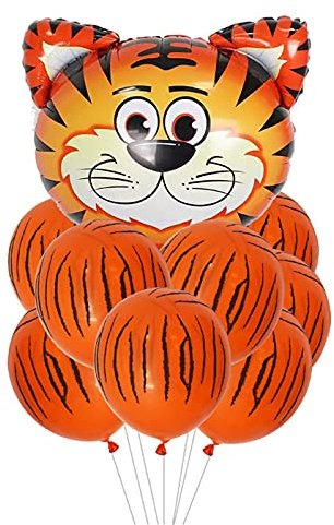 ballonfritz® Tiere Safari Dschungel Ballon 11 tlg. Set - XXL Tiger Kopf Luftballon 55x55x20cm als Geburtstagsgeschenk, Party-Deko oder Überraschung den Kindergeburtstag