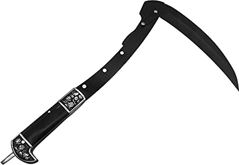 FU-GLBY All-Black Sharp Edge Folding Scythe with Wooden Handle - Two Section Safety Sickle Knife for Grass Scythe and Grass Sickle, Foldable Garden Tool with Sheath