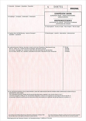 RNKVERLAG 2269L - Ursprungszeugnis - roter Vordruck, 2 Einzelblatt, DIN A4, 50 Stück