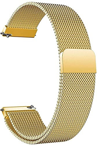 18mm Uhrenarmband, Ersatzband Smart Watch Armband mit Edelstahl Mesh Uhrenarmband Metall Ersatz Armband Magnetverschluss Smartwatch Schnellverschluss Watch Uhren Ersatzband Für Damen Herren (Gold)
