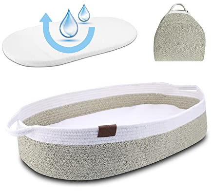 Kenuak® Cesta Fasciatoio per Bambini, Cestino per Neonati Portatile con Materasso Impermeabile, Cestino Fasciatoio con Materasso Impermeabile e Rivestimento Sfoderabile, Moses Cestino (terre)