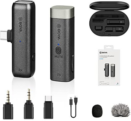 Boya BY-WM3U Wireles Lavalier Microphone, with USB-C,3.5mm TRS & TRRS adapters, Compatible with Android Type-C smartphones,tablets,Windows/Mac PC,DSLRs