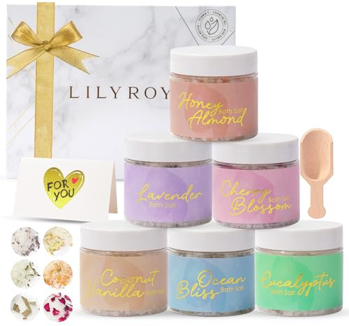 LILY ROY Spa Bath Gift Baskets Set Perfume Gift Box for Bath and Body 15 Pieces Epsom Salts Bath Bombs Spa Gifts for Women Parents Mothers Day Sp Kit