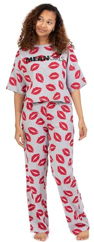 Mean Girls Womens Pyjamas | Adults Ladies Red Lipstick Burn Book All Over Print Logo T-Shirt With Long Bottoms Pjs | Movie Merchandise
