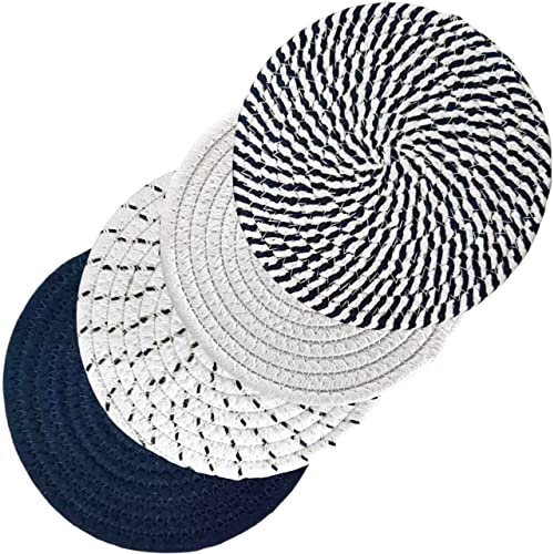 Svkiyang 4 Stück Topfuntersetzer Set Untersetzer Baumwolle Faden Weben Matte Heißer Topf Halter Topflappen,4 Farben Runde Geflochtene Untersetzer Topf Heiß Pads Löffelablage zum Kochen in Küche…