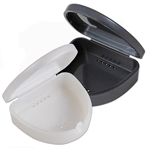 Lot de 2 Etuis Fins pour Appareil Dentaire ~ Pour appareils orthodontiques, gouttières de blanchiment, dentiers, etc... (blanc et gris)