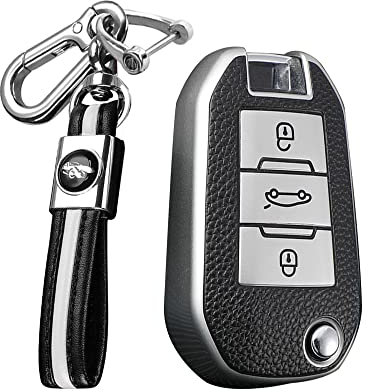 KUNIO Coque de clé de Voiture à Rabat Compatible avec Peugeot 3008 308 RCZ 508 408 208 301 2008 407 307 4008 2008 pour Citroen C4 Cactus C5 Accessoires TPU Porte-clés Étui de Protection Argent