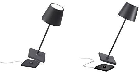 Zafferano Poldina Pro Mini - Dimmbare LED-Tischlampe aus Aluminium, Schutzart IP54 & Poldina Pro - Dimmbare LED-Tischlampe aus Aluminium, Schutzart IP65, H38cm, EU-Stecker (Dunkelgrau)