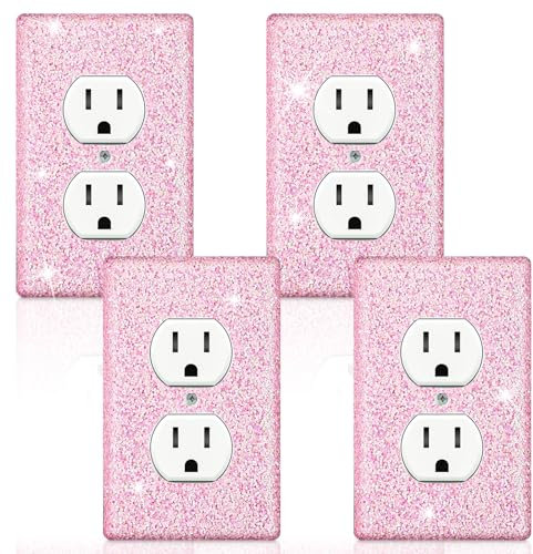 4 Stück rosa Glitzer-Lichtschalter-Abdeckung, glänzende Wandplattenabdeckung, glitzernde Schalterplattenabdeckungen, elektrische Steckdosenabdeckungen für Badezimmer, Küche (Duplex-Steckdose)