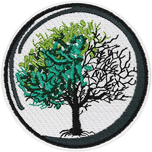 Zen Lebensbaum Aufnäher Kreislauf des Lebens Aufbügler Geburt bis zum Tod Feng Shui Patch zum annähen/aufbügeln | Yoga Flicken mit Stickerei Tree of Life Applikation für alle Stoffe | 75x75mm