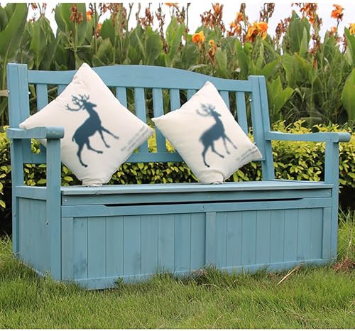 Panca da Giardino con Contenitore, Panca da Giardino Legno, Design Retrò, Panca da Giardino in Legno Massello, Panca da Esterno con Schienale E Braccioli, Panchine Portico da Esterno ( Color : Blue )