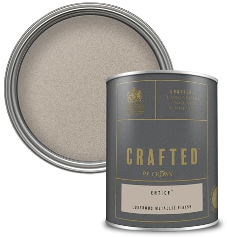 Crown CRAFTED Entice Metallic Emulsion Paint for Walls & Wood 1.25L | Champagne lustrous metallic wall paint & wood paint. Stunning shimmering finish - ideal for feature walls, stripes & stencils