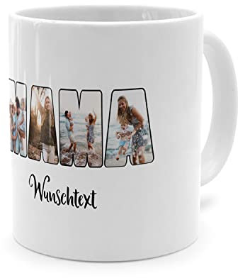 PhotoFancy® - Fototasse 'Mama' - Personalisierte Tasse mit eigenem Foto und Text selbst gestalten - Weiß