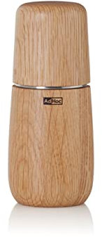 AdHoc Yono Gewürzmühle 12,7 cm – manuelle Mühle aus Eichenholz, geölt (hell) – Keramikmahlwerk stufenlos einstellbar – Premium Holzmühle für Salz und Pfeffer – Elegantes Design für Küche und Tisch