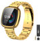 EZMVZKU Metall Armband und Cover für Fitbit Versa 4/Sense 2,Edelstahl Ersatzarmband Kompatibel mit Fitbit Sense 2/Versa 4 Uhrenarmband und Schutzhülle,Gold