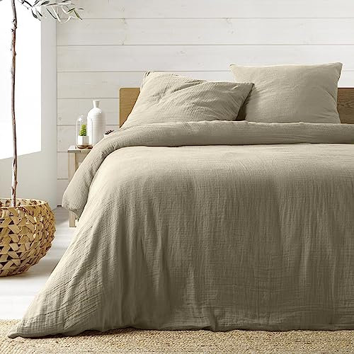 Douceur d'Intérieur Angelia 3-teiliges Bettwäscheset (260 x 240 cm) Sand, Baumwollgaze