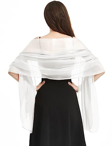 heekpek Schal Damen Elegant Stola Damen Festlich Leicht Transparenter Glitzer Tücher und Wickel für Damen Premium Polyester Seidenschal Damen Ganzjährig, Weiss