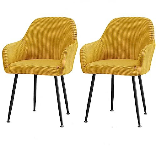 CLGTY Stuhlhussen Mit Armlehne Stretch, Weich Stuhlhussen Abnehmbar Bürostuhl Bezug Waschbar Hussen Für Stühle Für Esszimmer-gelb-2 Stück